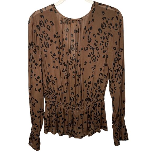 Cloth & Stone Black & Brown Animal Print V-Neck Peplum Blouse Women's XS - Picture 3 of 7